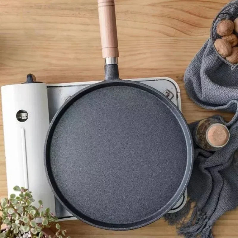 26cm Cast Iron Frying Pan Uncoated Non-stick Egg Pancake Pan Crepe Maker Steak Frying Pot Gas Induction Cooker Kitchen Cookware
