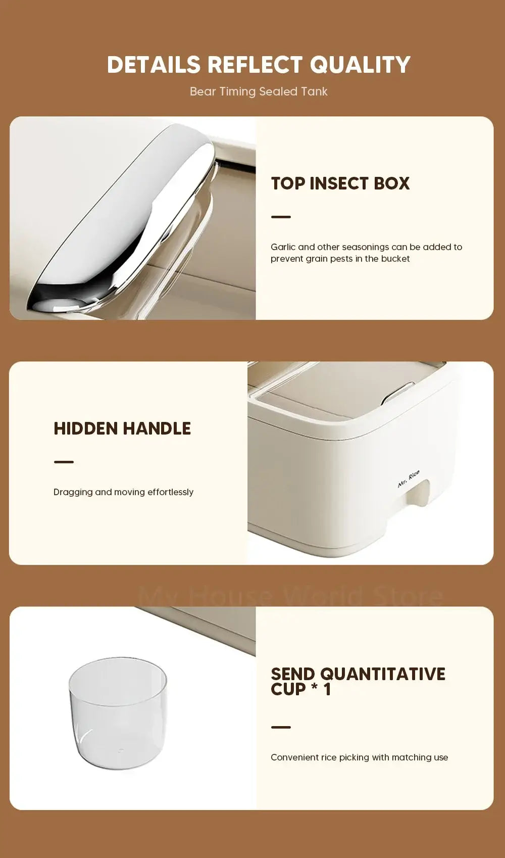 10KG Rice Storage Box Home with Lid Insect Proof