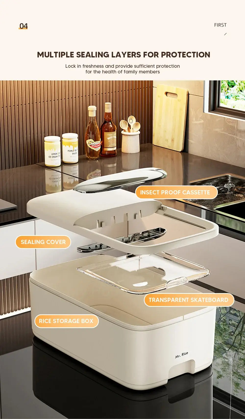 10KG Rice Storage Box Home with Lid Insect Proof