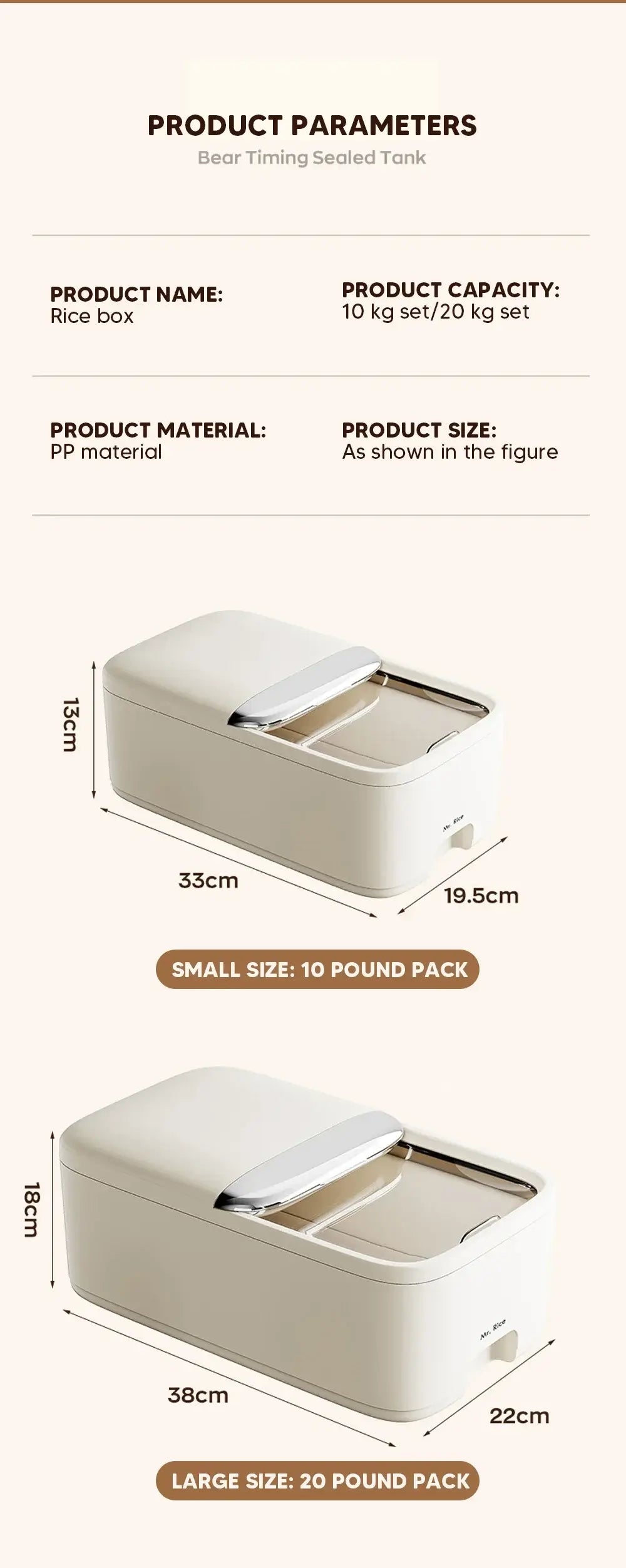 10KG Rice Storage Box Home with Lid Insect Proof