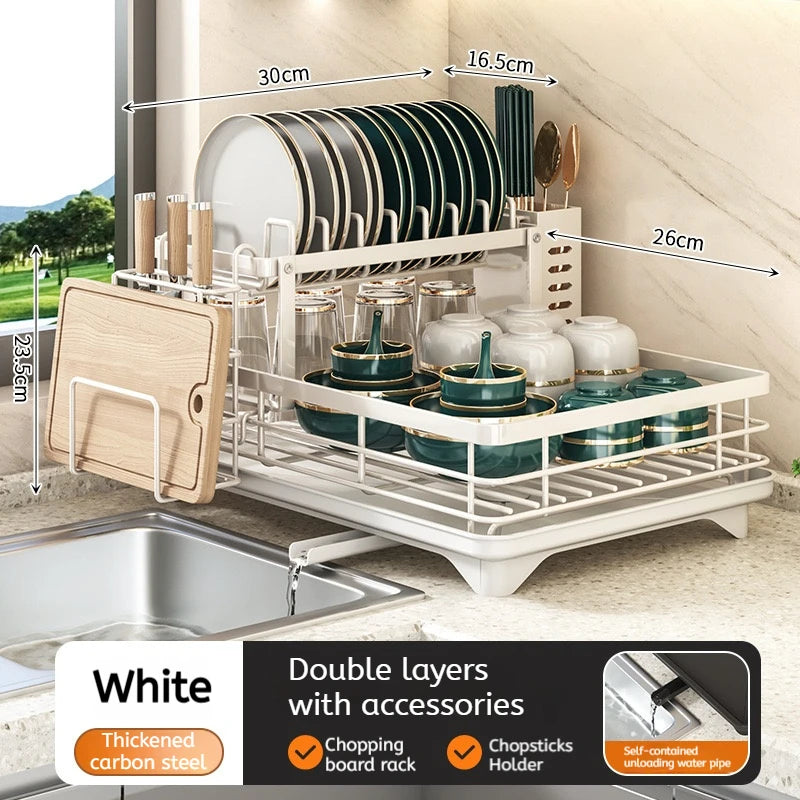 360 Degree Rotating Storage Rack, Double Layer Drying Rack With Drain
