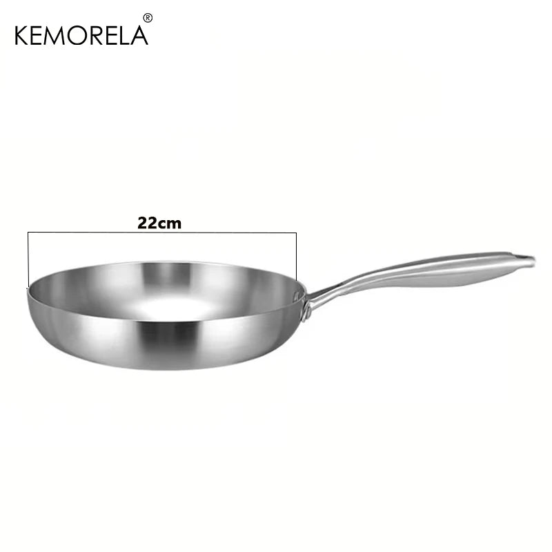 Premium 316 Stainless Steel Frying Pan - 7-Ply Professional Chef's Wok with Golden Handle