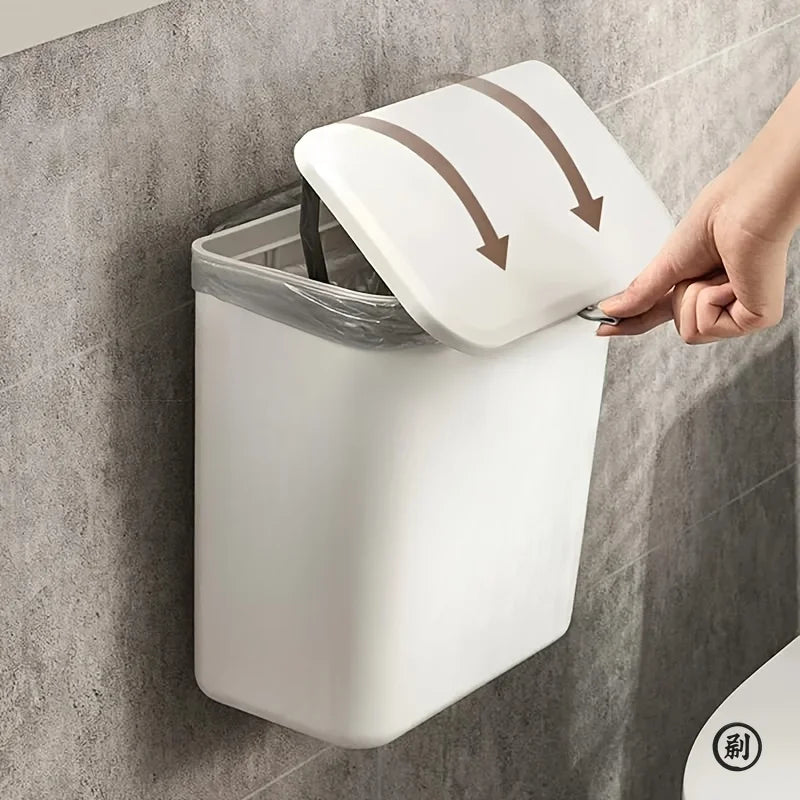 Wall-Mounted Space-Saving Waste Bin – Compact Bathroom & Kitchen Rubbish Bin with Lid