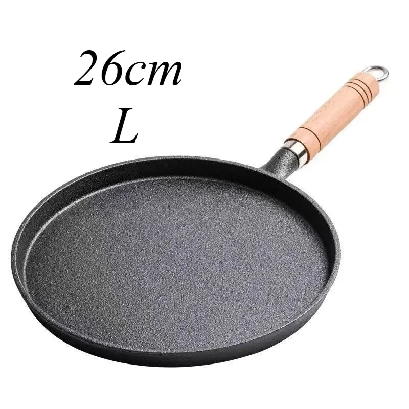 26cm Cast Iron Frying Pan Uncoated Non-stick Egg Pancake Pan Crepe Maker Steak Frying Pot Gas Induction Cooker Kitchen Cookware