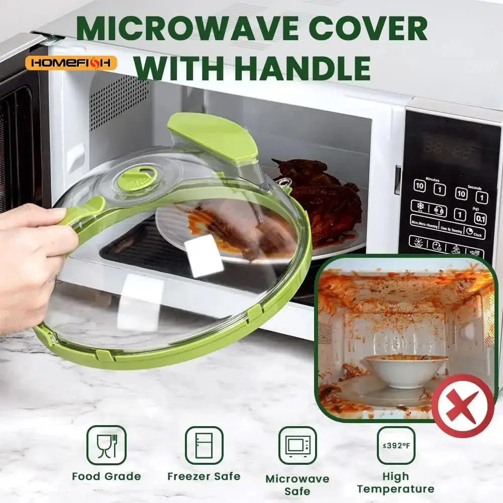 Microwave Food Cover Clear Microwave Splash Guard with Steamer and Handle
