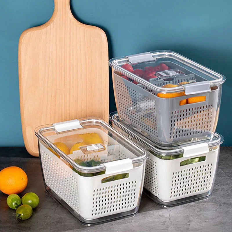 Clear Fresh-Keeper Box – Drain Basket for Veggies & Fruits!