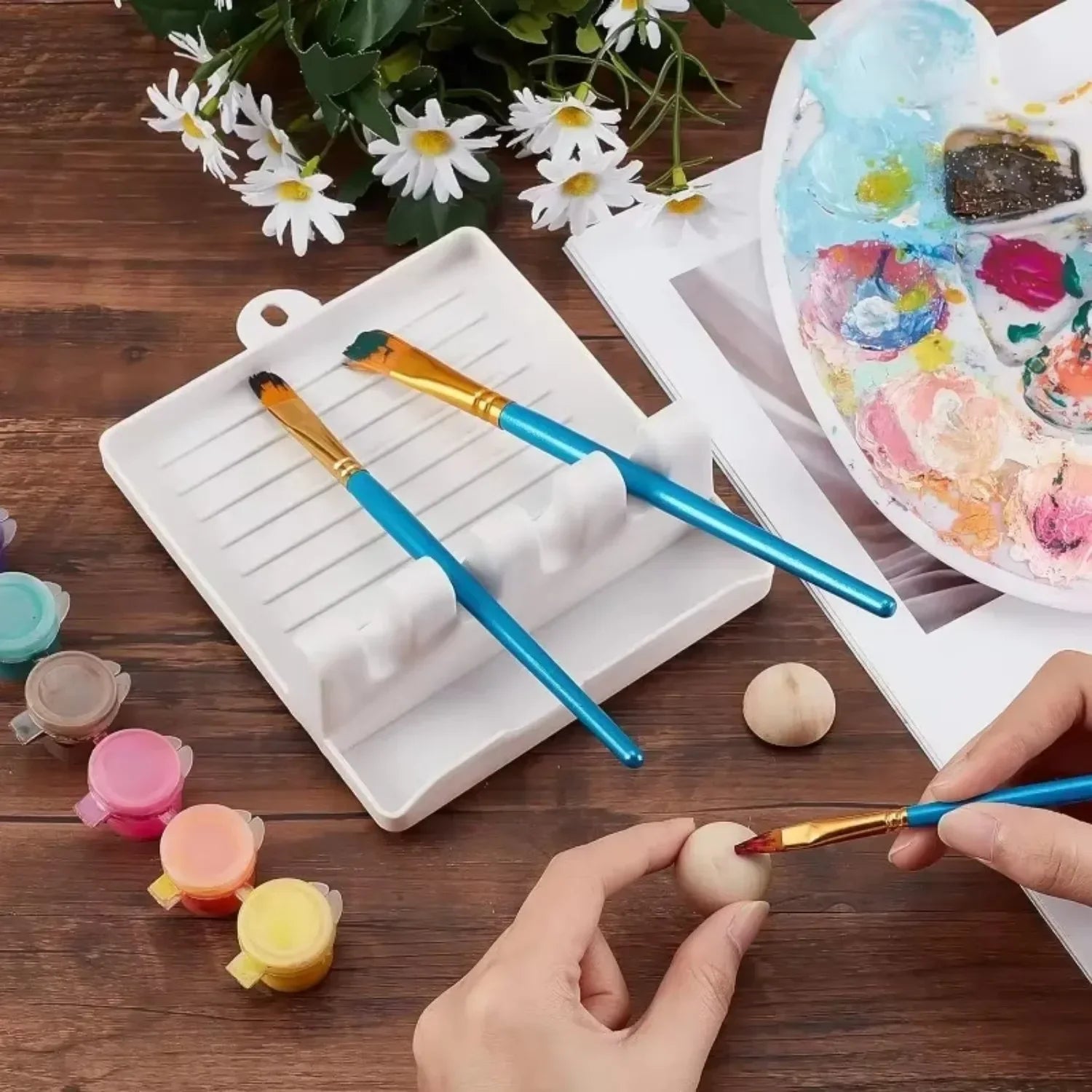 1Pc Paint Brush Rest Holder White Plastic 4 Slots Paintings Brushes Rests Drip Tray Pad