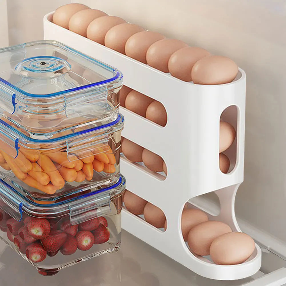 Smart Kitchen Egg Storage Box – Automatic Roll-Down Dispenser