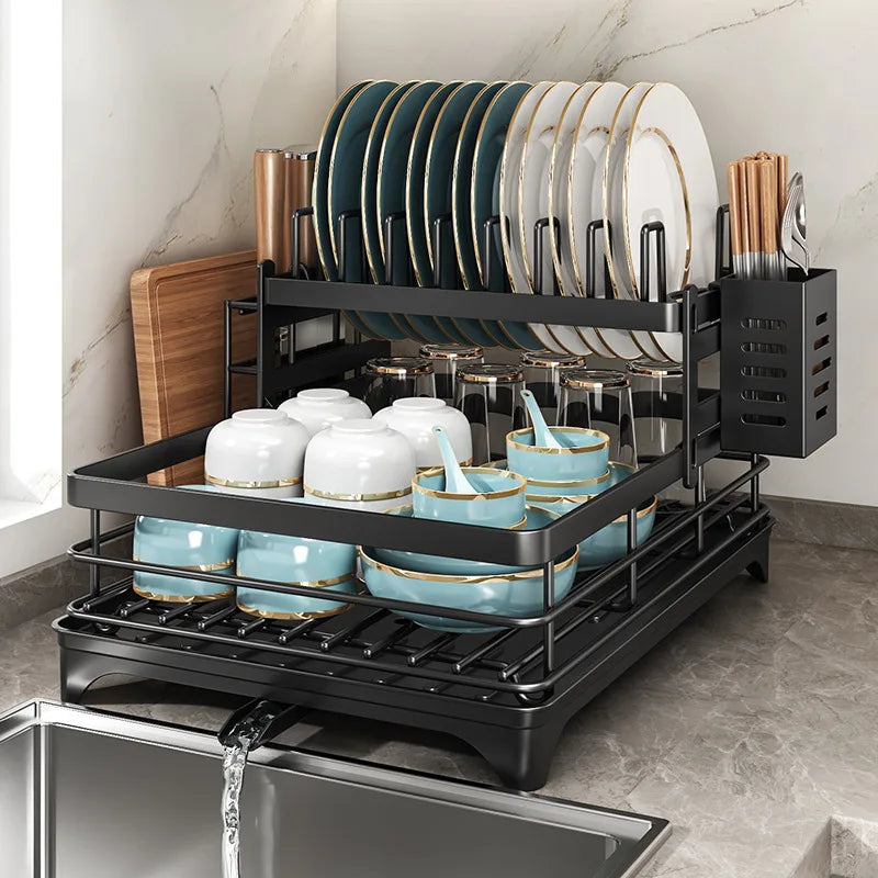 360 Degree Rotating Storage Rack, Double Layer Drying Rack With Drain