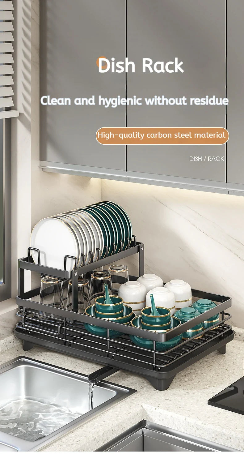 360 Degree Rotating Storage Rack, Double Layer Drying Rack With Drain