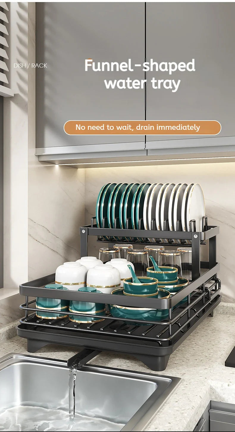 360 Degree Rotating Storage Rack, Double Layer Drying Rack With Drain