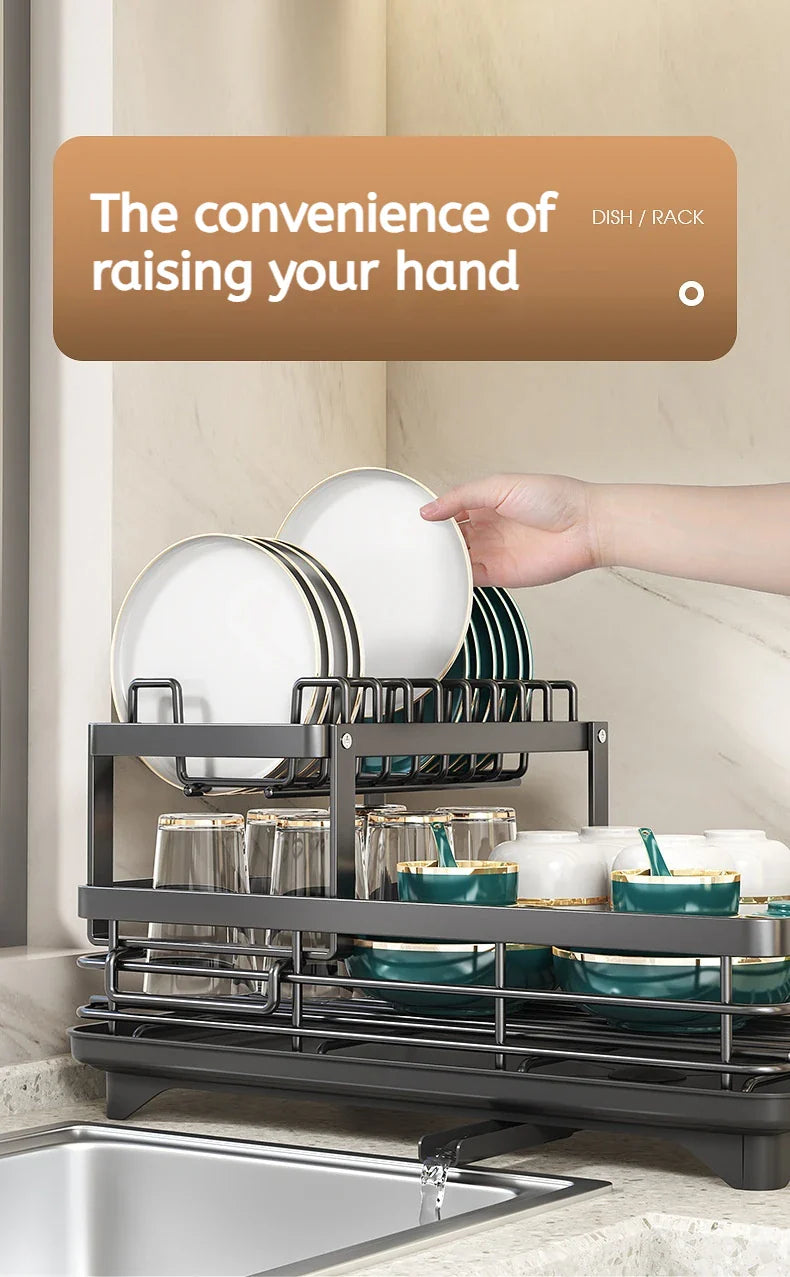 360 Degree Rotating Storage Rack, Double Layer Drying Rack With Drain